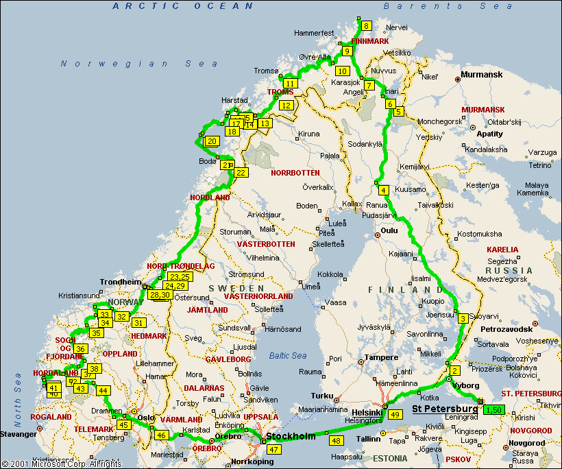 St.Petersbug - Rovaniemi - Nordkapp - Alta - Tromso - Lofoten - Bodo - Trondheim - Trollstigen - Geiranger - Bergen - Drammen - Stockholm - Helsinki - St.Petersburg